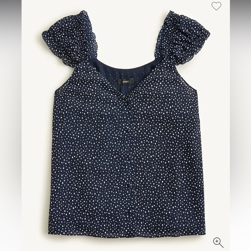 NWT / J. Crew Cap-sleeve soft gauze chiffon top in navy and white dot